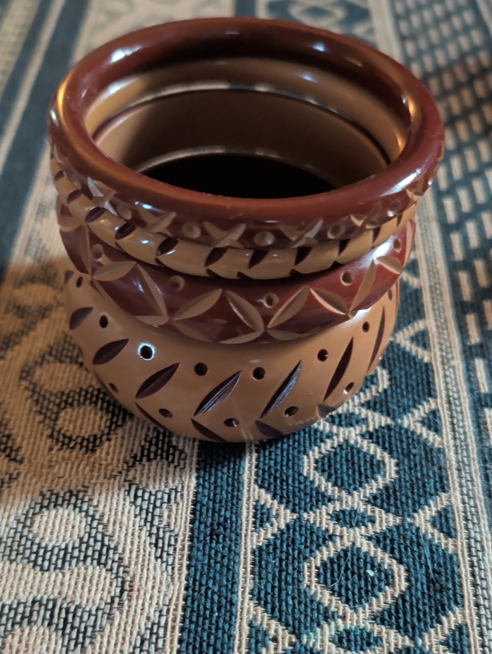 Splendette "Walnut" and "Almond"Stacked Carved Resin Bangle Set in Brown and Tan